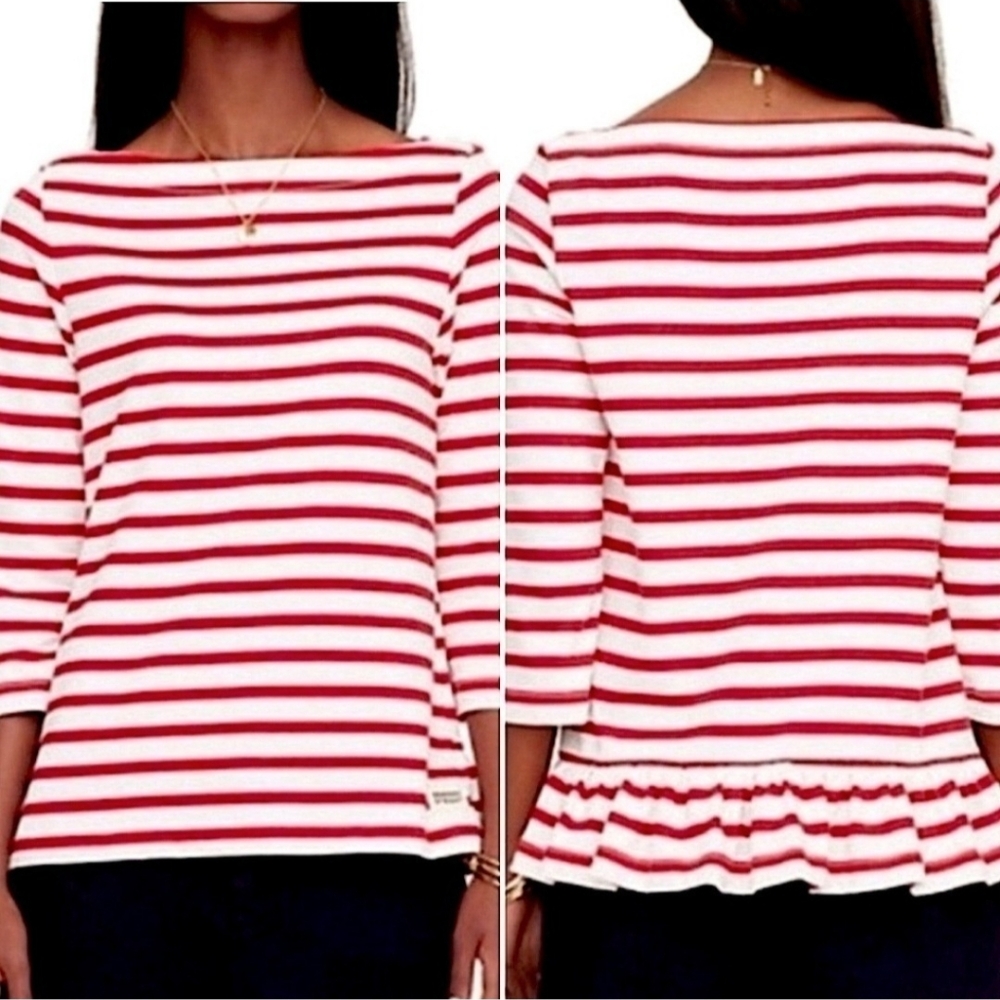 Kate Spade Broome Street Striped Red and White Peplum Top